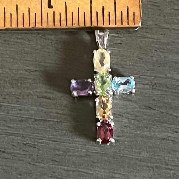 COLORFUL 925 STERLING SILVER VINTAGE CROSS PENDANT - Picture 4 of 5